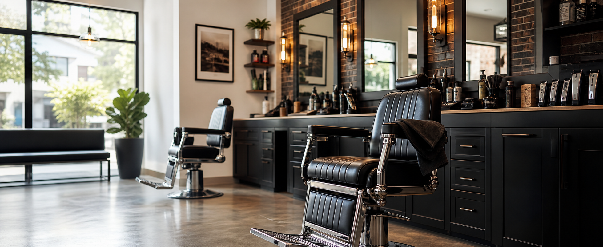 Modern barber chairs and tools